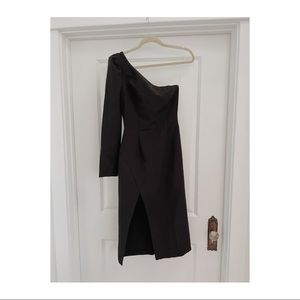 Lichi One Sleeve Asymmetrical Black Cocktail Dress